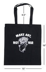 Make Art, Not War Reusable 15"x16" Black Canvas Tote Bag