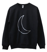Silver Metallic Crescent Moon Black Unisex Crewneck Sweatshirt