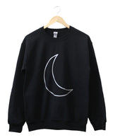 Silver Metallic Crescent Moon Black Crewneck Sweatshirt